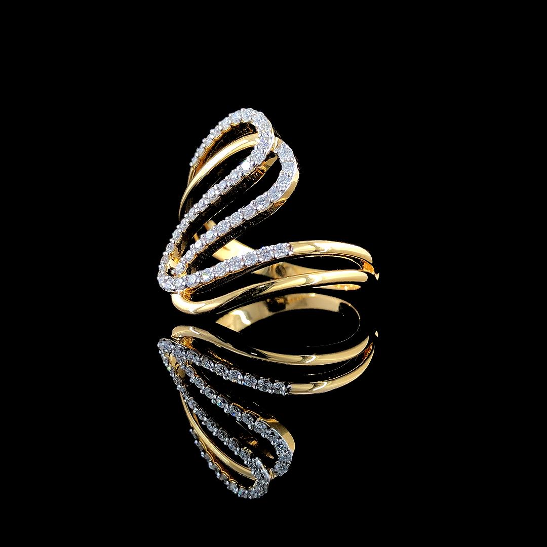 Elegant Gold and Diamond Abstract Statement Ring